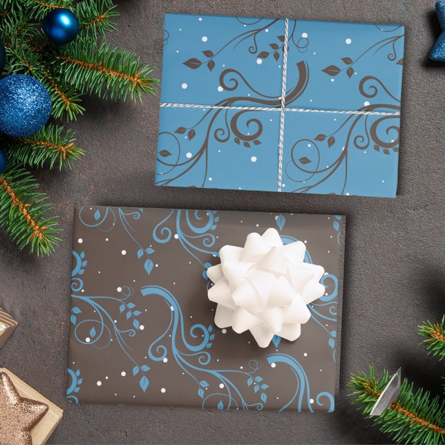 Foliage Blue Brown Pattern Christmas  Wrapping Paper Sheet (Creator Uploaded)
