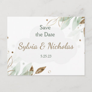 Foliage Botanical Gold Teal Save the Dates Announcement Postcard