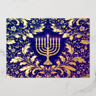 Foliage botanical  menorah foil holiday card