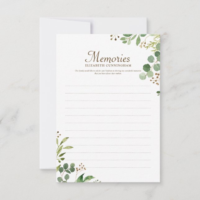 Foliage Botanicals Memories Custom Photo Memorial RSVP Card (Front)