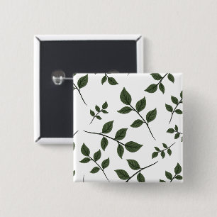 Foliage Branches with Green Leaves on White 2 Inch Square Button