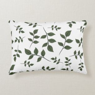Foliage Branches with Green Leaves on White Accent Pillow