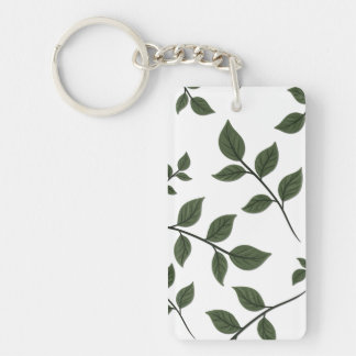 Foliage Branches with Green Leaves on White Keychain
