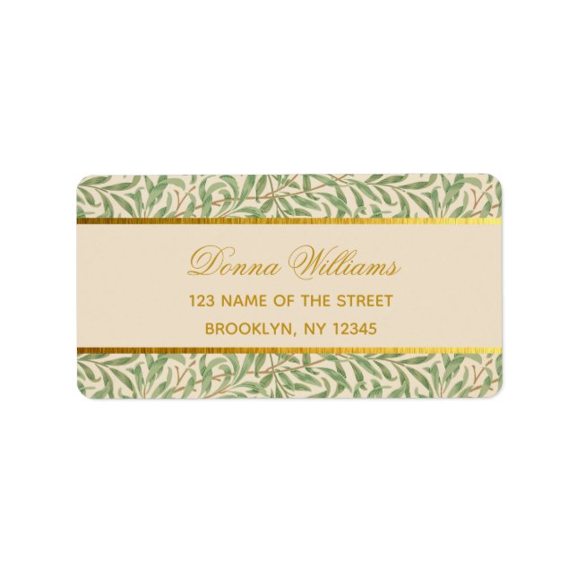 Foliage Calligraphy Faux Gold Foil Green Leaves Label (Front)