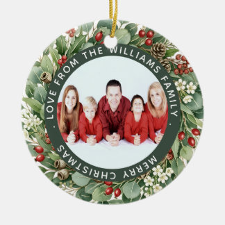 Foliage Christmas Wreath Family Photo Christmas Ceramic Ornament