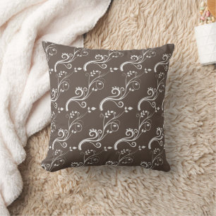 Foliage Climbing Plants Brown White Pattern  Throw Pillow