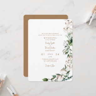 Foliage & Cotton Modern Gold Rounded Wedding Invitation