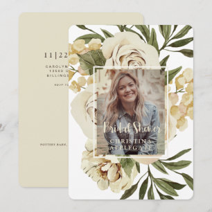 Foliage Cream Floral Bride Photo Shower Rounded Invitation