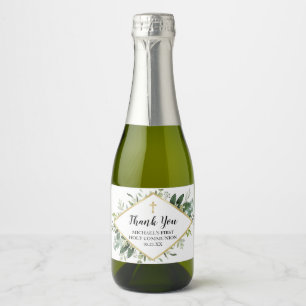 Foliage Cross Mini Champagne Bottle Label