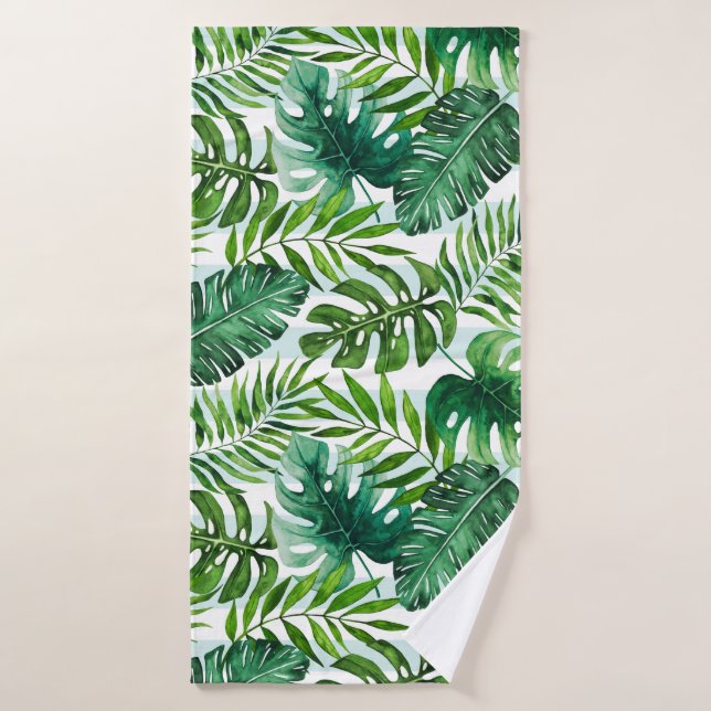 Foliage d'aquarelle tropicale contemporain (Serviette de bain)