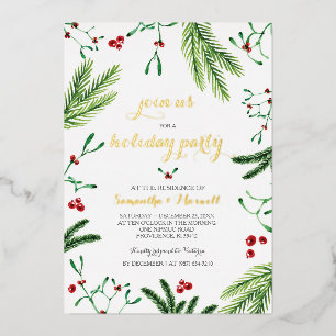Foliage de Noël et Berries Gold Foil Invitation