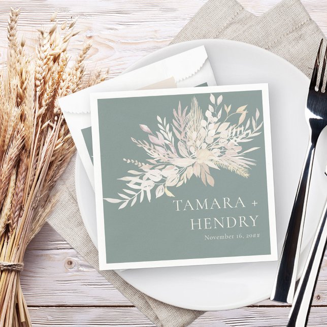 Foliage Duet Sage Green Almond Botanical Wedding Napkin (Wedding Napkins in Sage Green, from my Foliage Duet collection)