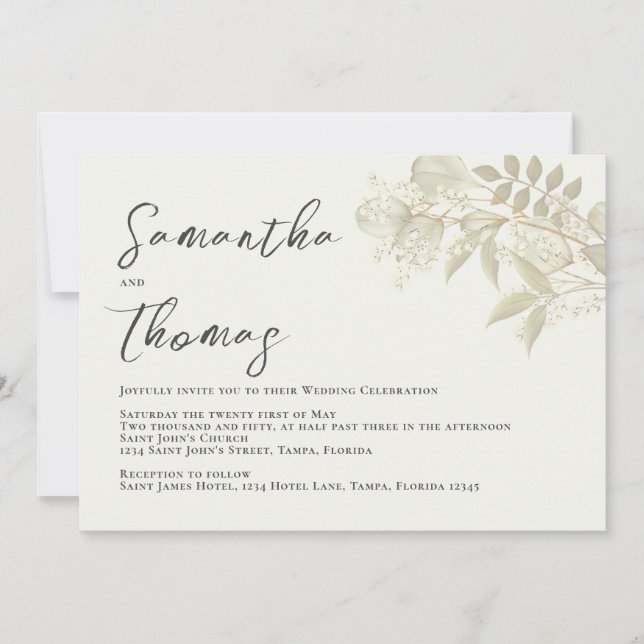 Foliage Elegant Greenery Sage Leaves Foliage Invitation (Front)