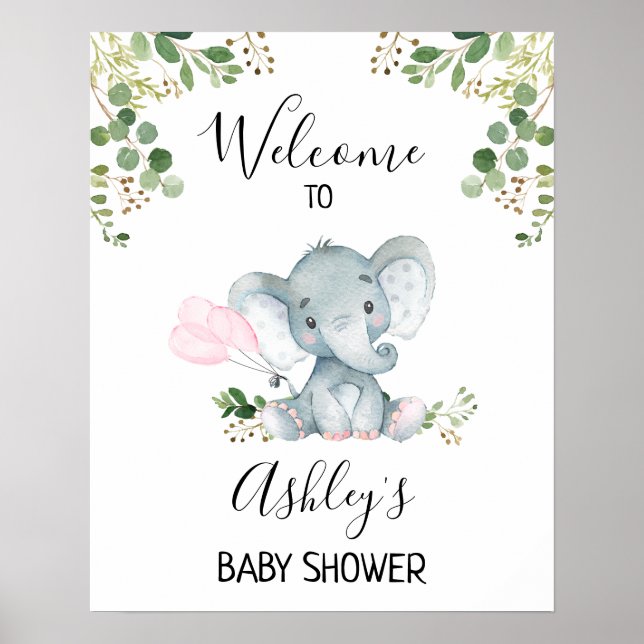 Foliage Elephant Ballons Baby shower Affiche de bi (Devant)