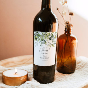 Foliage eucalyptus bridal shower wine label
