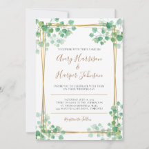 Foliage faire-part de mariage avec bordure en or