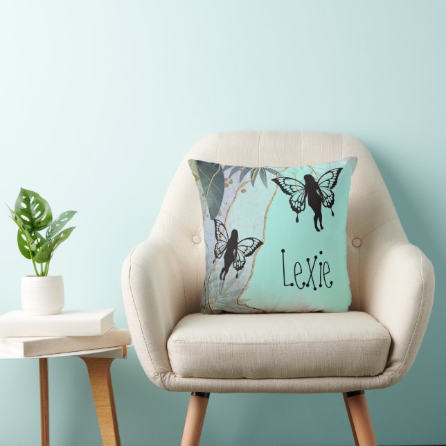 Foliage Fantasy Fairies Personalized Throw Pillow (Chair)
