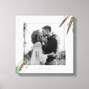 Foliage & Feathers Engagement Photo Wedding Date Canvas Print