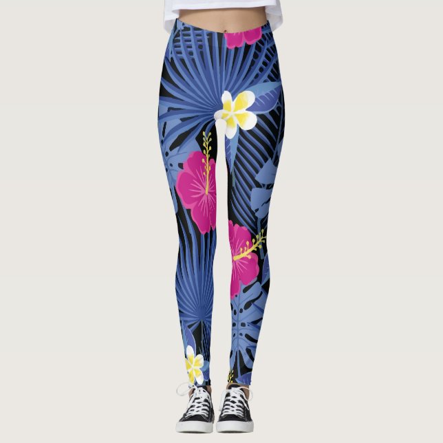 Foliage Floral Tropical Hawaiian Leggings (Front)
