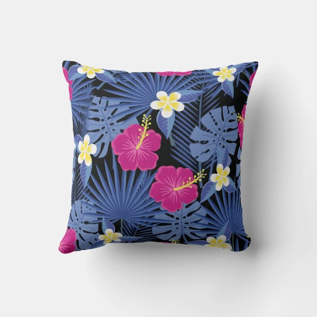 Foliage Floral Tropical Hawaiian Throw Pillow (Back)