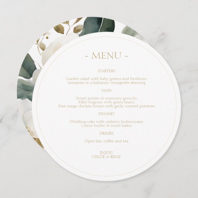 Foliage & Floral Watercolor Wedding  Menu (Front/Back)