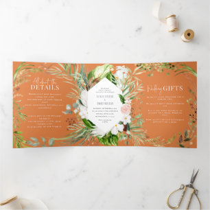 Foliage + floral wedding invitation and details