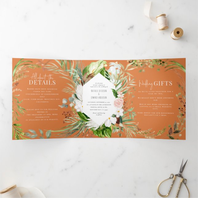 Foliage + floral wedding invitation and details (Inside)