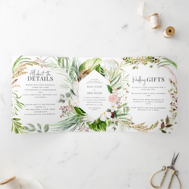 Foliage + floral wedding invitation and details (Inside)