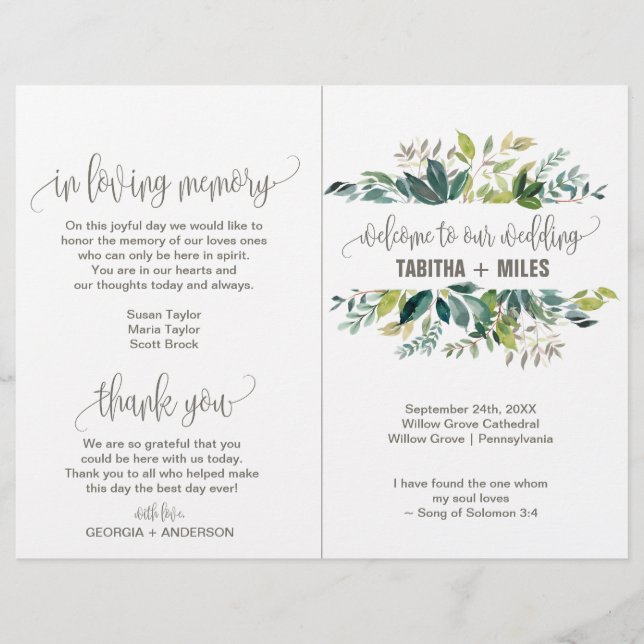Foliage Folded Wedding Program (Front)