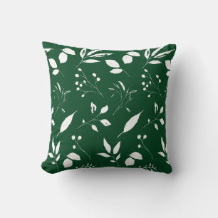 Foliage Forest Green and White Throw Pillow