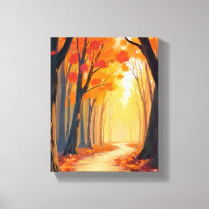 Foliage Forest Stroll   Orange Watercolor Painting Canvas Print