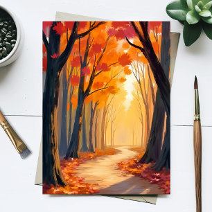 Foliage Forest Stroll   Orange Watercolor Painting Postcard
