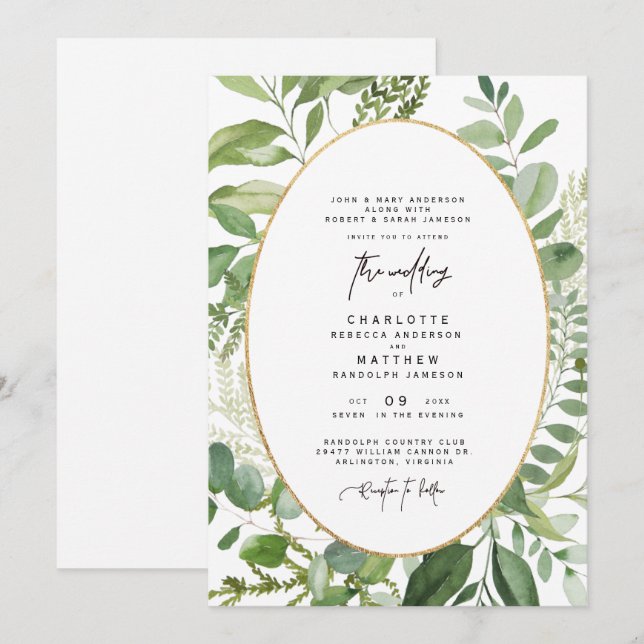 Foliage Frame Both Sets Parents Wedding Invitation (Front/Back)