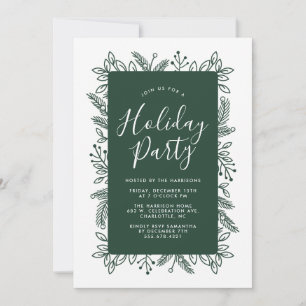 Foliage Frame   Green  Holiday Party Invite