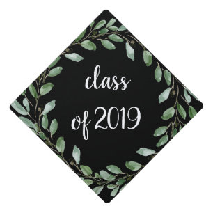 Foliage Frame on Black Class of 2019 Graduation Cap Topper