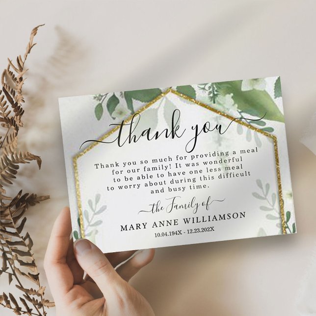 Foliage Gold Glitter Funeral Food Thank You Card (Creator Uploaded)