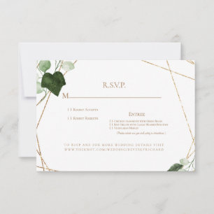 Foliage & Gold Monogram Dinner Options Wedding RSVP Card