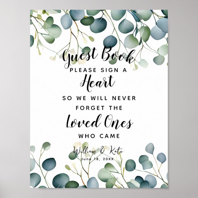 foliage green heart guest book wedding eucalyptus  (Front)