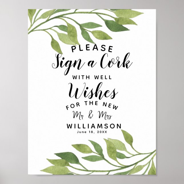 foliage greenery leaf Sign a Cork party/wedding (Front)