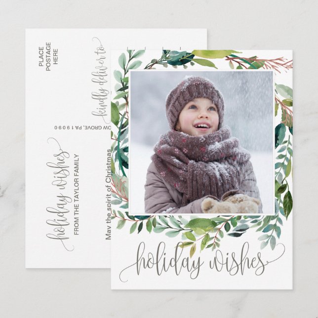 Foliage Holiday Wishes Christmas Photo Postcard (Front/Back)