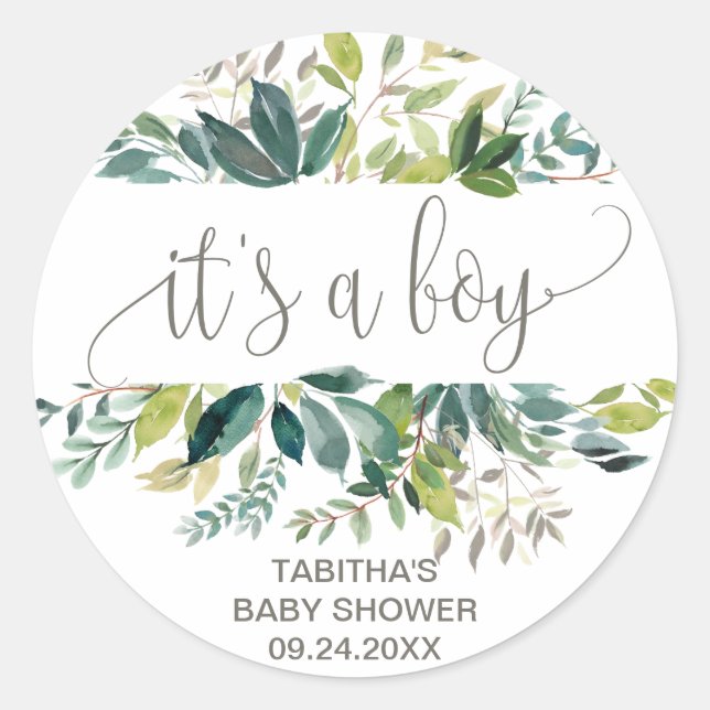 Foliage It's A Boy Favour Classic Round Sticker (Front)