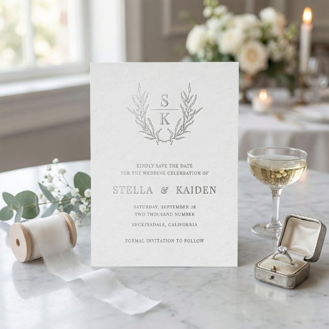 Foliage Leaf Line Art Modern Wedding Save The Date (Creator Uploaded)