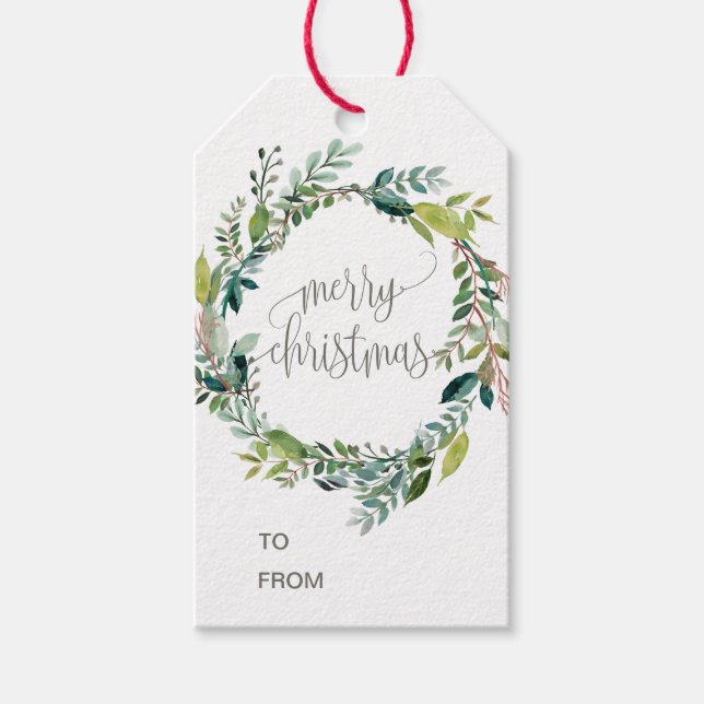 Foliage Merry Christmas Name Gift Tags (Front)