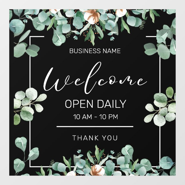 Foliage, Minimalist Business Hours Store Café Open Window Cling (Sheet)