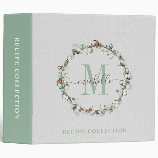 Foliage Monogram Wreath Faux Linen Binder (Front/Spine)
