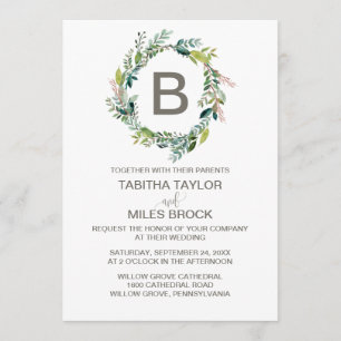 Foliage Monogram Wreath Wedding Invitation