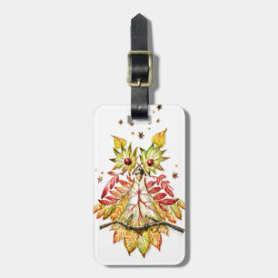 Foliage owl luggage tag