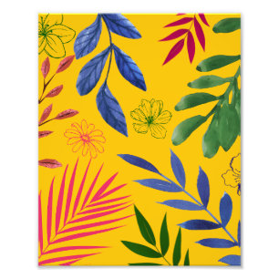 Foliage Pattern With Colorful Flowers Photo Print