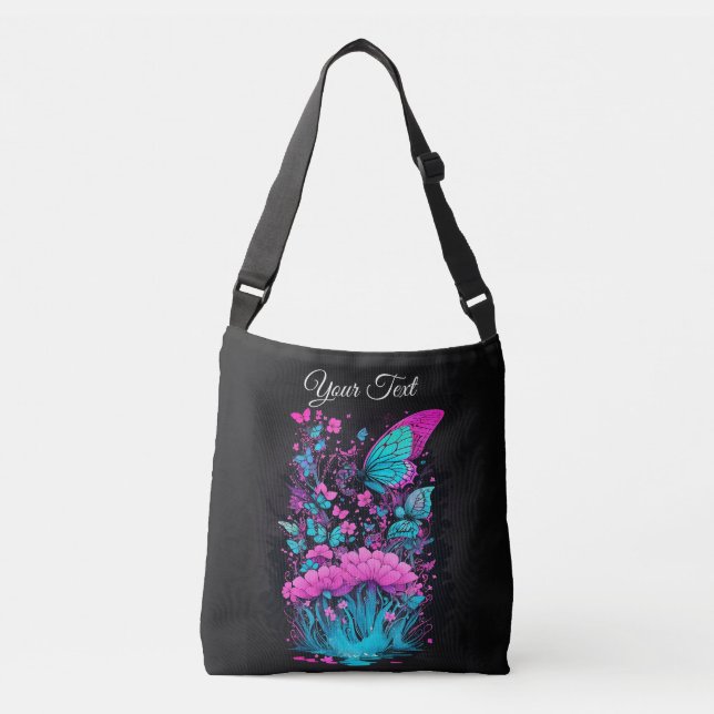 foliage purple pink botanical feminine watercolor crossbody bag (Front)