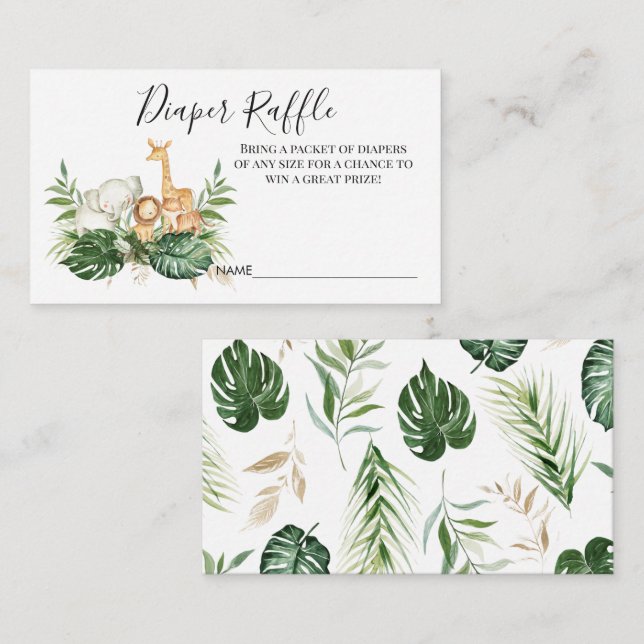 Foliage Safari Animals  Diaper Raffle Card Insert (Front/Back)